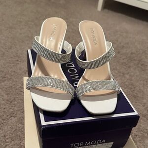 TOP Moda Women's White and Silver Heels